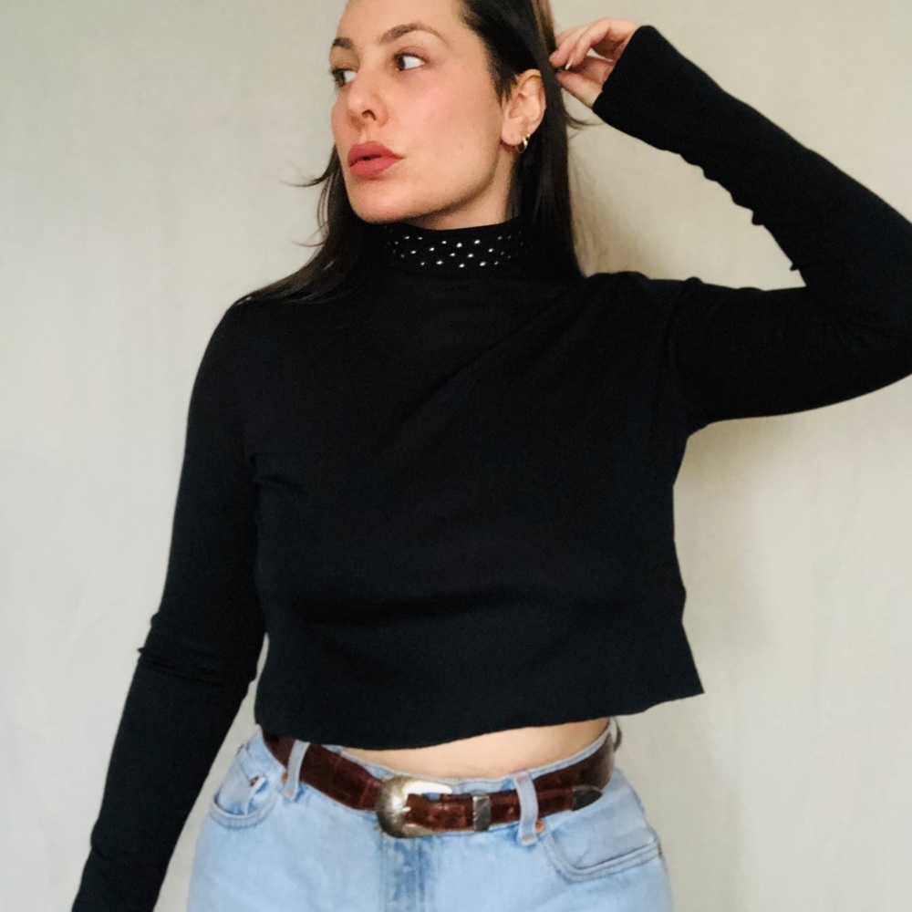 Black turtleneck crop top with studs from Zara